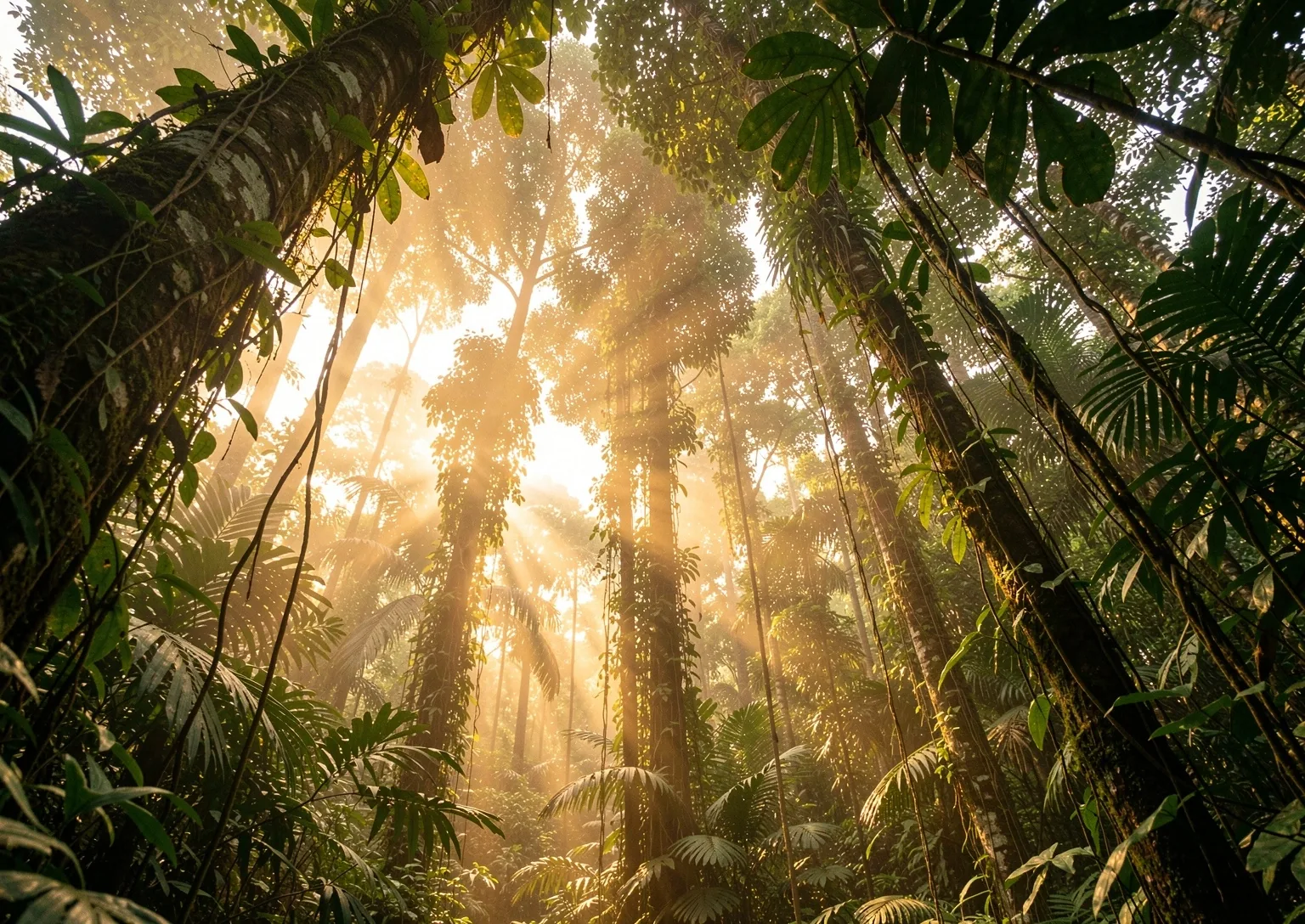 Lush Indonesian rainforest at dawn